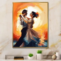 Art DesignArt Цветна болеро двойка танцува i романтична рамка от печат в. Широко. Високо - злато