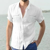 Бели поло ризи за мъже мъжки ежедневна риза двоен джобни ризи с яка с къси ръкави