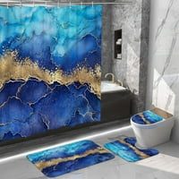 Мраморен душ завеса комплект с куки баня комплект с душ завеса килими u-образен килим и тоалетна капак на капака на банята аксесоари синьо злато
