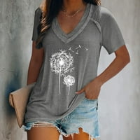 Дамски летни върхове Модни v-образни печат Пуловер Небрежен къс ръкав тениски блуза m