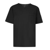 Мъжки тениска плътна къса ръкав v джоб за врата с работници за грижа за ръкави тениска черно m