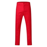 Wozhidaoke Мъжки панталони работят панталони за мъже Мъжки случайни твърди панталони панталони панталони с цип еластична талия направо червено m