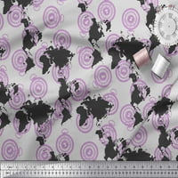 Soimoi Moss Georgette Fabric Посока Compass & World Map Mabric отпечатъци от двор