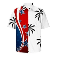 Мъжки ежедневни модни хавайски печат ризи спокойно прилепване бутон с къс ръкав надолу патриотична графична риза върхове мека лятна риза блуза небе синьо xxxl