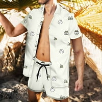 Cllios Хавайски ризи за мъже Просверие, мъже ежедневни бутон за завъртане Кардиган Turndown Print с къс ръкав плажен блуза и панталони