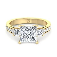 Meilani - Moissanite Princess Cut Lab Diamond годежен пръстен със странични камъни