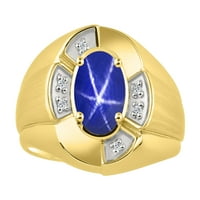 *Rylos просто елегантен красив синя звезда сапфир и диамантен пръстен-септември роден камък*14k жълто злато-слово-сребрист