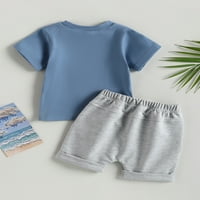 Inevnen бебето момче летни дрехи костюми писмо печат с къс ръкав тениски за врата и комплект за ластични талия на талията