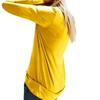 Айолани жълти дамски върхове с къс ръкав Женски ежедневни ризи за печат кръгла шия с дълъг ръкав върхове разхлабени тениска блуза