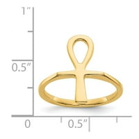 Солиден 14k жълто злато Ankh Egyptian Cross Ring Band размер 5.5