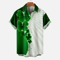 Hfyihgf Mens St.Patrick Day Rish Button Down с къс ръкав Винтидж боулинг хавайски ризи Ирландски детелини отпечатани ежедневни върхове