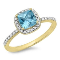 DazzlingRock Collection 10K Cushion Cut Blue Topaz & Round Cut White Diamond Halo годежен пръстен, жълто злато, размер 6