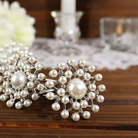 Балсацир сребро бяла кръгла метална вечеря салфетка пръстени fau pearls rhinestones party събития декорации