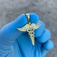 14k злато, поставено на истински твърд стерлингов сребърен кадуцес висулка лекар rn медицинска сестра медицински символ