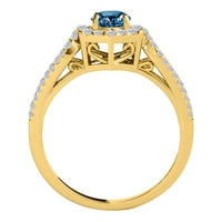 Mauli Jewels годежни пръстени за жени 1. Карат ореол син диамантен годежен пръстен, изработен за заселване 14k твърдо жълто злато