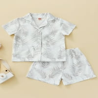 Дъхоу за малко дете бебе момче хавайски тоалети листа от печат бутон надолу риза+къси панталони 1- години