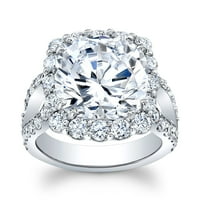 Женски споделен годежен пръстен за ореол в Карат с карат естествен кръгъл брилянтен бели сапфирски център 2. Карати G-VS диаманти