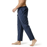 Гувпев мъжки памучен лайнен разхлабени ежедневни леки еластични панталони за талии домашни панталони - ВМС XL