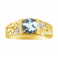 *Rylos Nugget Aquamarine & Diamond Ring-March Birthstone*14K Жълто злато-словел