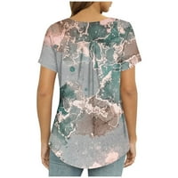 Дамски върхове Хенли ежедневна блуза графични отпечатъци жени летни ризи с къс ръкав сив xl