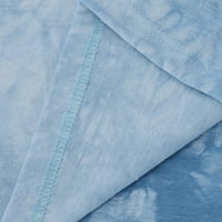 Zunfeo тениски за жени- Пълно ръкав пуловер вратовръзка боядисана независимост ден екипаж на шията удобни разхлабени върхове тениски сини 6