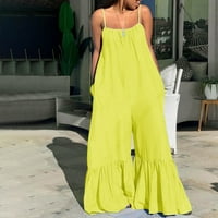Penkiiy Jumbsuits for Women Womens Fashion Summer Solid Lessual Camis без ръкави на суспендерния костюм Жълти комбинезони