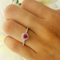 DazzlingRock Collection 10K Round Cut White Diamond & Ruby Ladies Angagement Bridal Halo Ring, бяло злато, размер 7.5