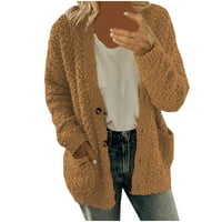 Зимни палта за жени ежедневни плюс размер плюшени пуловер джобове за външни дрехи Кардиганско палто