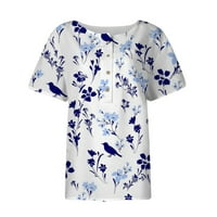 Hhei_k женски бутон надолу модна ежедневна винтидж печат с къси ръкави ризи блуза