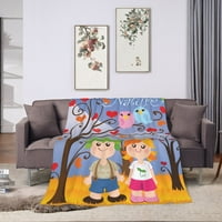 Douzhe Ultra-Soft Micro Fleece Lightweight Flannel Bed Bendet, сладък анимационен филм Природен печат Уютни топли одеяла, 50 x40