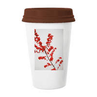 Умерена червена клон снимка снимка халба кафе пиене стъклен керамичен чаша чаша капак