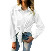 Ризи за одеерби за жени върхове блузи модни ежедневни решения с дълъг ръкав твърд цвят риза с едно гърди нередовен подгъв бял бял