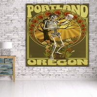 Портланд, Орегон - Ден на мъртвите - скелет, държащ захарен череп - произведение на фенерните преса