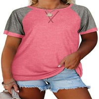 Plnotme женски плюс размер екипаж на тениска за тениска с късо ръкав с къс ръкав тениска ежедневни разхлабени блузи върхове върхове