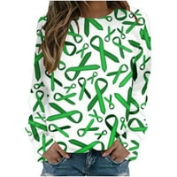 Mrat дамски графични суичъри с дълги ръкави печат суичъри пуловер без качулка върхове кръг на врата пуловер блуза ежедневни качулки блуза суичър с дълъг ръкав туника върхове зелени XL