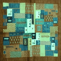 Ahgly Company Machine Wareable Indoor Rectangle Abstract Turquoise Blue Contemporary Area Rugs, 5 '8'
