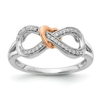 14k двутонен златен пръстен тематичен диамантен кръгъл безкрайност със сърце, размер 6
