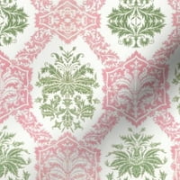 Материя от деним край двора - Индийски блок принт Бомбай розово и зелено колониално отпечатан плат от Spoonflower