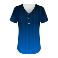 Дамски върхове блуза графични отпечатъци с къс ръкав ежедневни жени ризи Henley Fashion Royal Blue 4XL