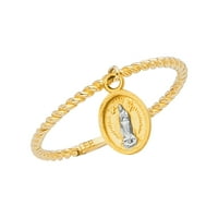 Солиден 14k жълто златен пръстен W висяща Дева Мария от Гуадалупе Богородица Мария 12