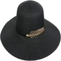 Cocopeaunt сгъваема сламена слънчева шапка за жени шик златен лист широк ръб федора шапка каубой шапка слънце защита плаж капачка на открито