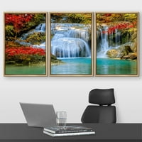 Стенна рамка платно от печат с стена изкуство Жив пролетен горски водопад Бърза природа Пустиня Фотография Реализъм Декоративен пейзаж Цветно за хол, спалня, офис - 24 x36 x