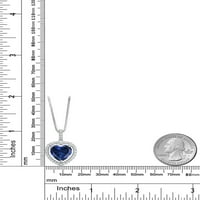 Gem Stone King Sterling Silver Blue симулиран сапфир и бяла висулка за меданит за жени (8. CTTW, форма на сърце, с верига