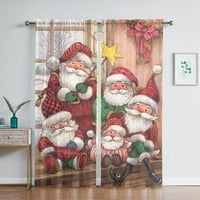 Гури Коледни завеси Луксозен Дядо Коледа Чис Voile Vintage Hall Home Decor Window Curtan
