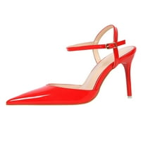 Женски сандали с токчета на глезена Високи токчета Оцени пръсти Стреплив сандал Жени Модни рокли Дами Stiletto Red 6.5