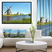Art DesignArt Windmills в Kinderdijk Пейзаж в рамка Canvas Art Print In. Широко инча високо