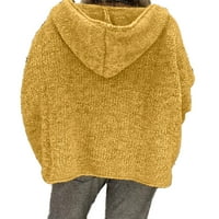 Frontwalk жени Небрежни качулки пуловер Пласиран цвят пуловер с дълъг ръкав плетена риза v шия блуза жълто xxl