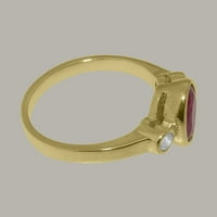 Британският направи зашеметяващ 18k жълто злато естествено рубин и диамантен женски пръстен за годежен пръстен - размер на размера - размер 8.5