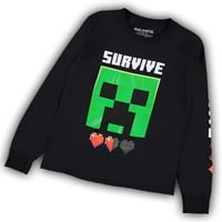 Тениска за видео игра на Minecraft Boys - черно и зелено пълзящо лице - официална риза с дълъг ръкав