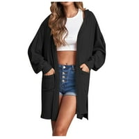 Tagold Fall Clothes for Women Winter Cardigan Coats, женски твърд цвят дълъг джоб качулка твърд цвят фенер ръкав с дълъг ръкав жилетка